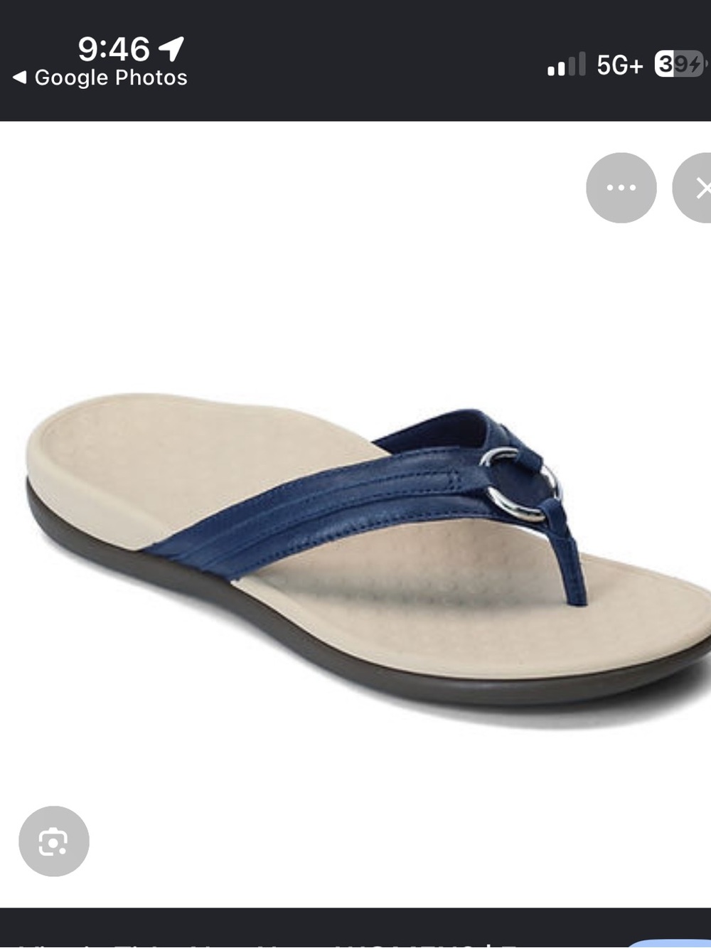 Vionic Navy Leather Thong Sandal with Ivory Footbed Women’s 10